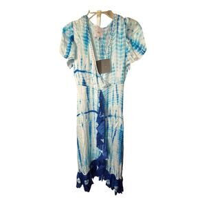 Area Stars Women's Size XS Malta Tie Dye Midi Dress Blue Short Sleeve NWT